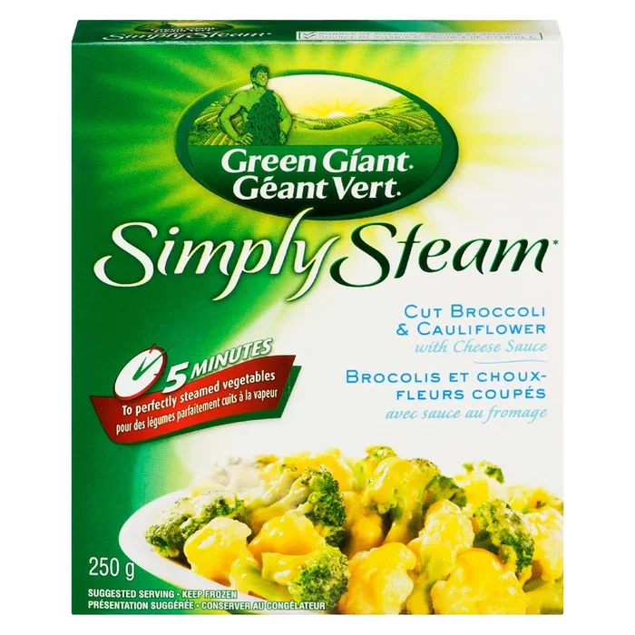 Green Giant Simply Steam Cut Broccoli and Cauliflower with Cheese Sauce, 250-g