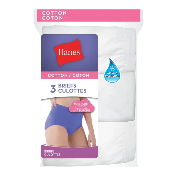 Hanes Lot de 3 slips en coton taille haute pour femme avec ceinture, blanc