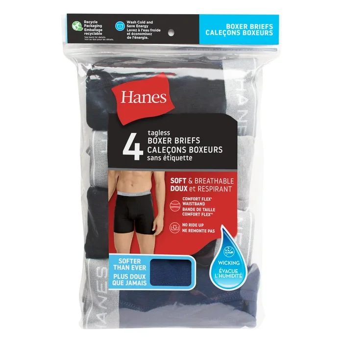 Hanes Men’s Comfort Flex Boxer Briefs, 4-Pack