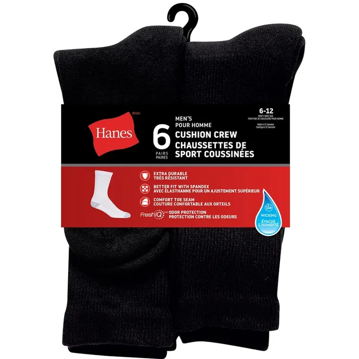 Hanes Men’s Crew Socks, 6-Pack