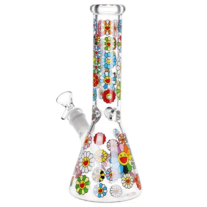 Happy Flowers Beaker Water Pipe – 10″