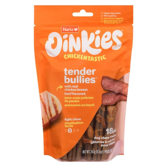 Hartz Oinkies Dog Treats Tender Bullies Beef Flavoured Light Chew, 18-Pack, 243 g