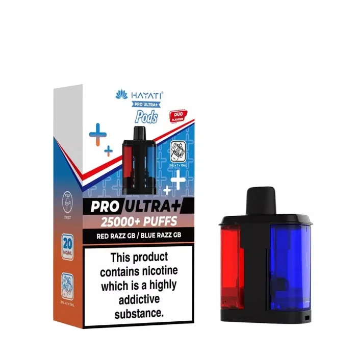 Hayati Pro Ultra Plus 25K Red Razz GB Blue Razz GB Refill Pods