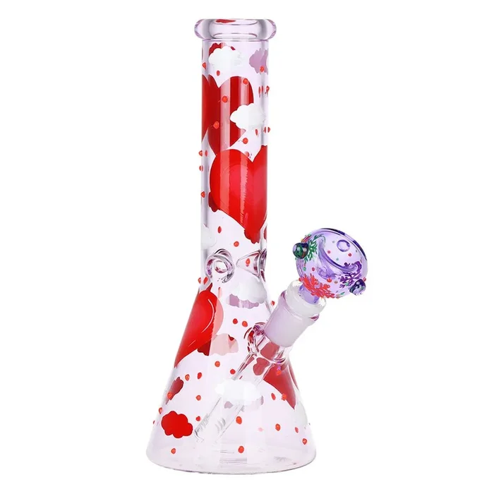Hearts & Clouds Glass Beaker Bong – Light Pink
