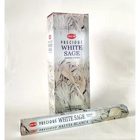 HEM Precious White Sage 9″ Incense Sticks – Hex Box (20g)