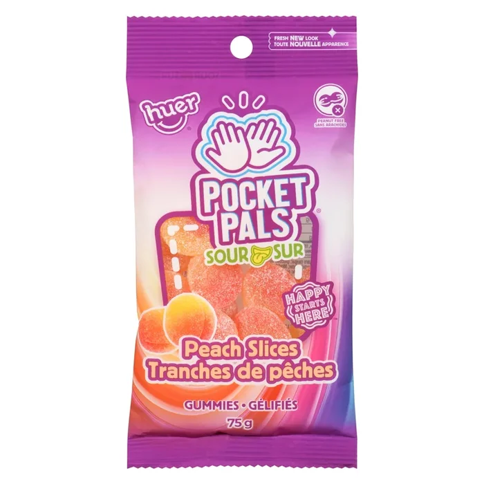 Huer Pocket Pals Gummies Sour Peach Slices, 75 g