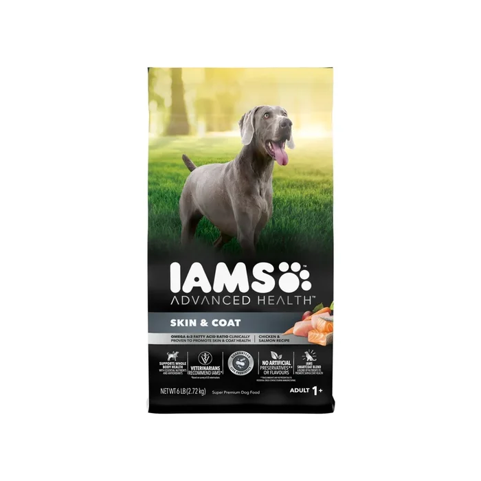 IAMS ADVANCED HEALTH Dog Food Dry SKIN & COAT Adult, Chicken & Salmon, 2.72 kg
