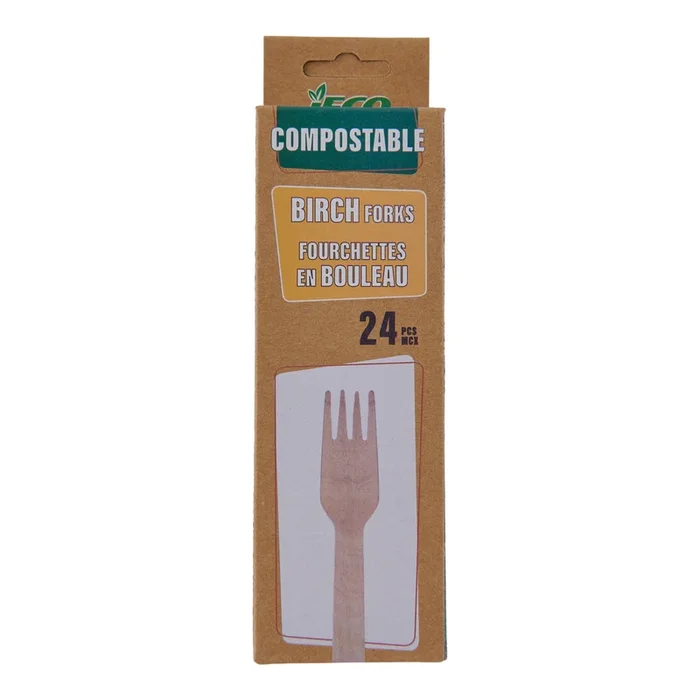 iECO Compostable Birch Forks, 24-Pack