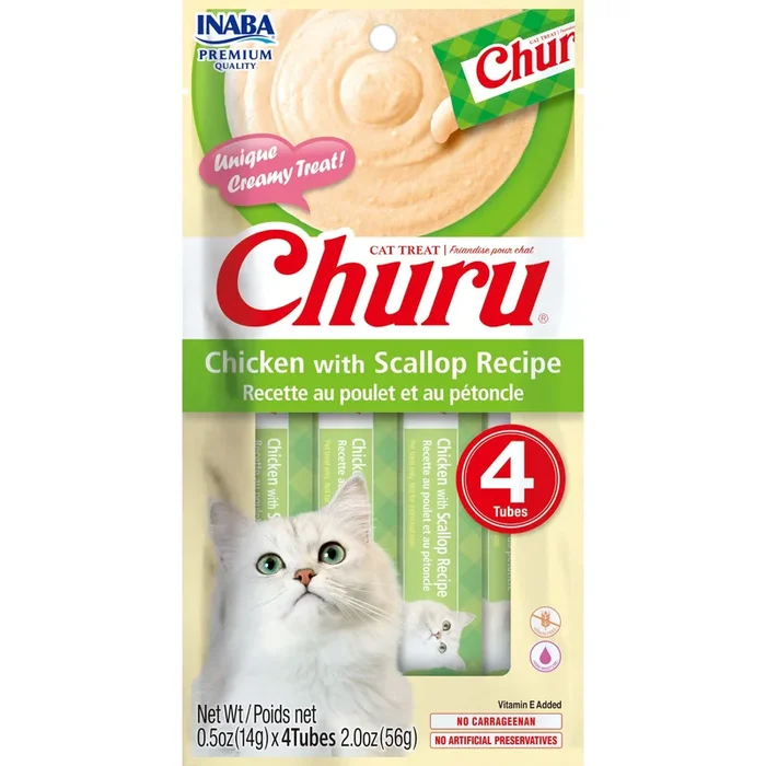Inaba Churu Chicken with Scallop Recipe Cat Treats, 4-Pack, 56 g