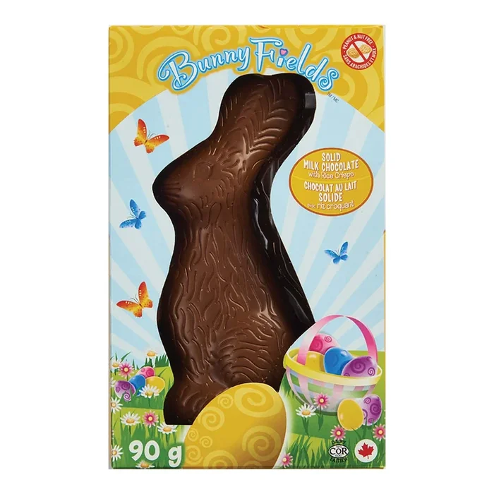 Lapin au chocolat au lait solide avec riz croquant Bunny Fields – 90 g