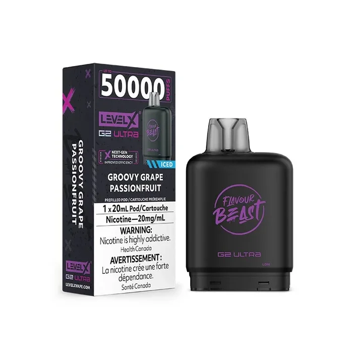 Level X G2 Ultra Pod – Flavour Beast – Groovy Grape Passionfruit Iced (ON)