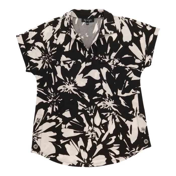 lily morgan Women’s Collared Top with Side Buttons