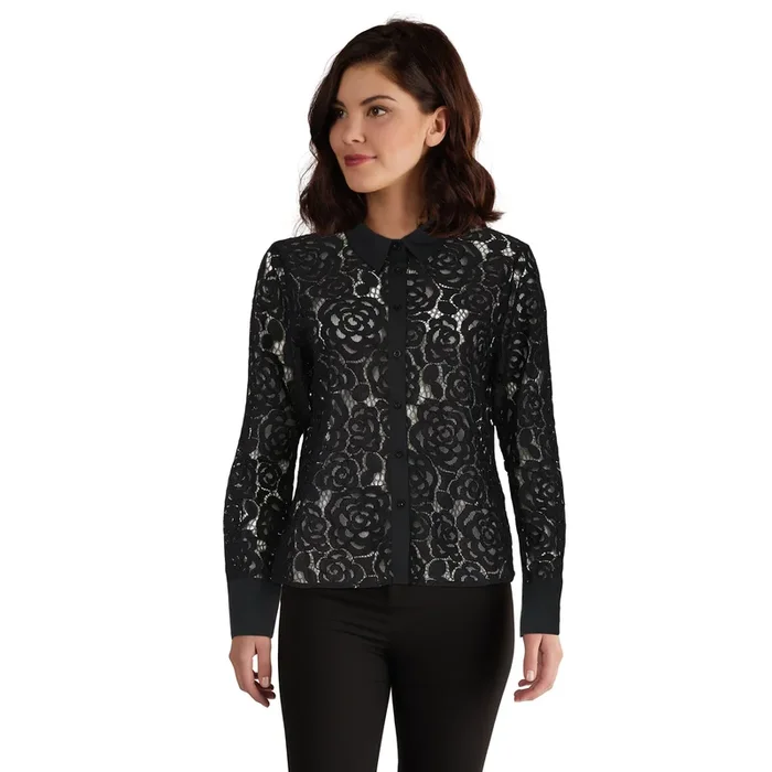 lily morgan Women’s Long Sleeve Lace Blouse