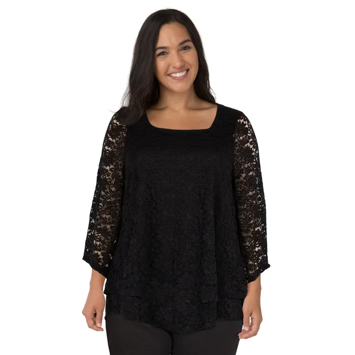 lily morgan Women’s Plus Lace Pointed Hem Top