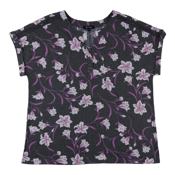 lily morgan Women’s Plus Printed V-Neck Button Detail Blouse