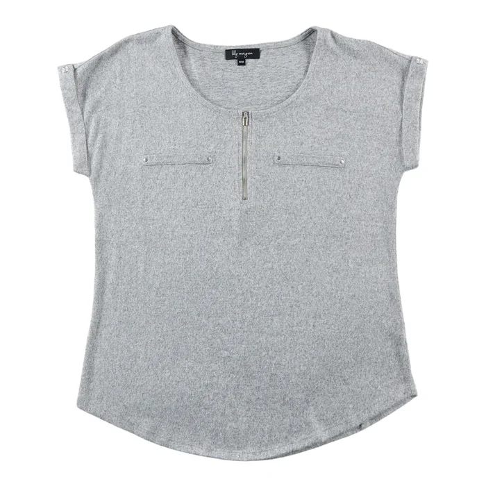 lily morgan Women’s Short Sleeve Zip Front Blouse
