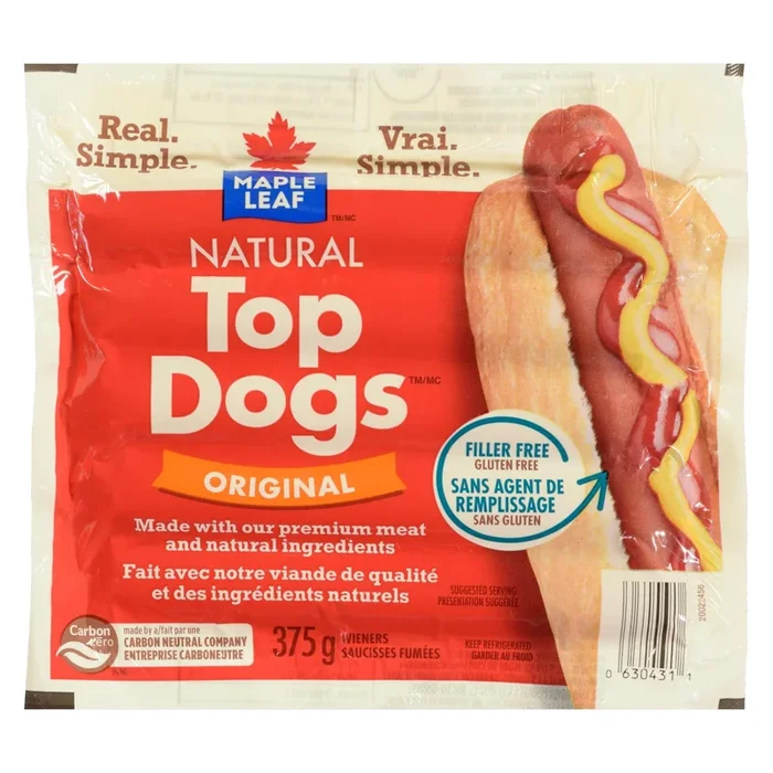 Maple Leaf Natural Top Dogs Original Wieners, 375 g