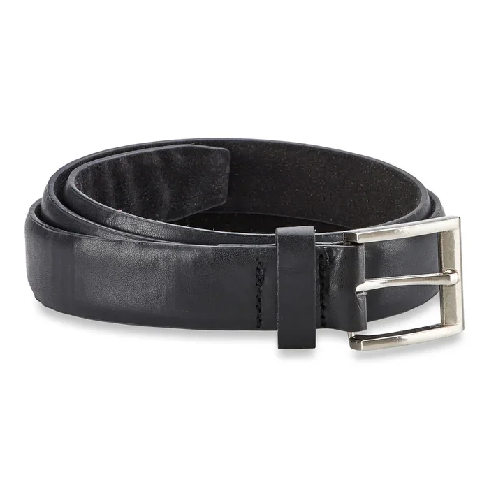 Men’s Leather Belt with Basic Silver Hardware, Black