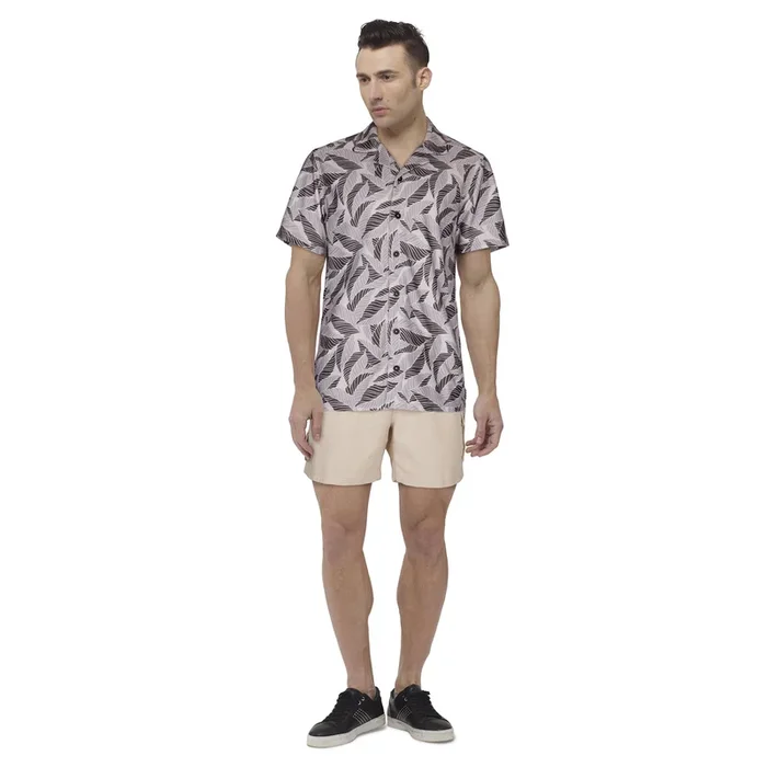 Men’s Printed Knit Short Sleeve Collared Button-Up Shirt