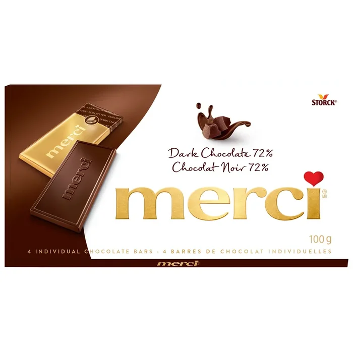 Merci Chocolat Noir 4 Barres de Chocolat Individuelles, 100 g
