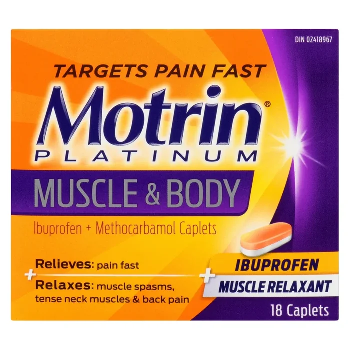 Motrin Platinum Muscle & Body Ibuprofen + Muscle Relaxant Caplets, 18-Pack