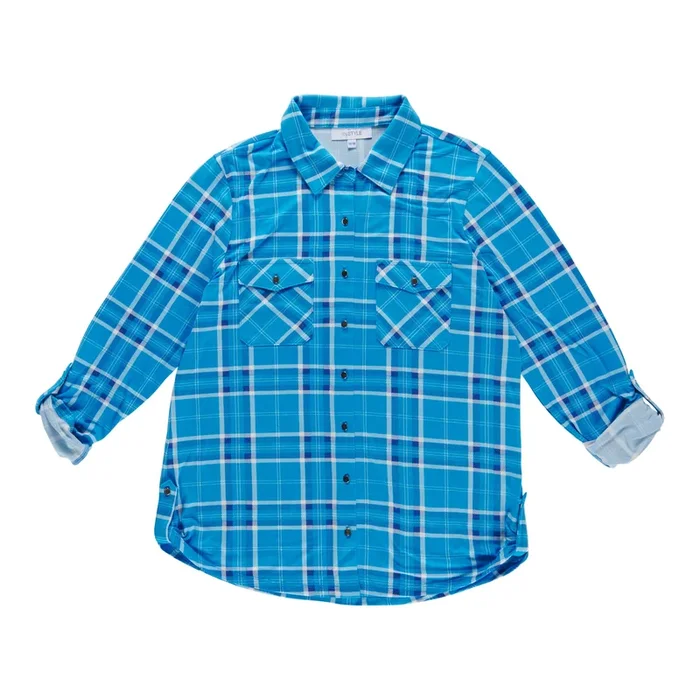 mySTYLE Women’s Plaid Shirt with Side Tab