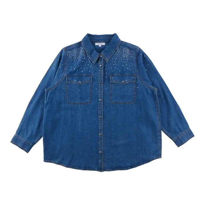 mySTYLE Women’s Plus Denim Shirt with Glitter