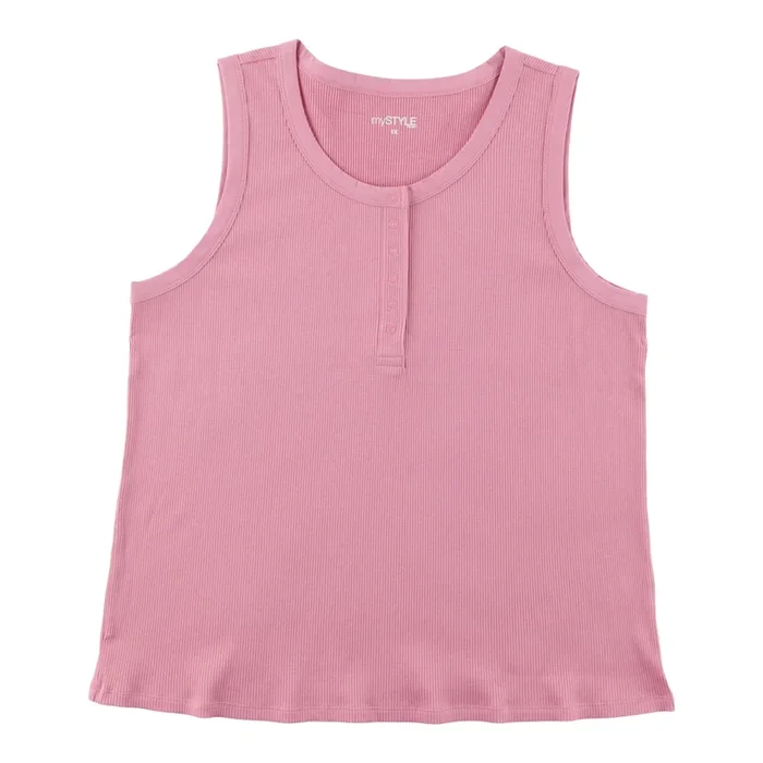 mySTYLE Women’s Plus Ribbed Henley Tank Top
