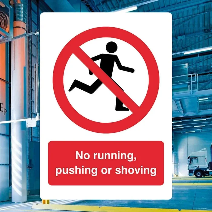 No Running Shoving Sign