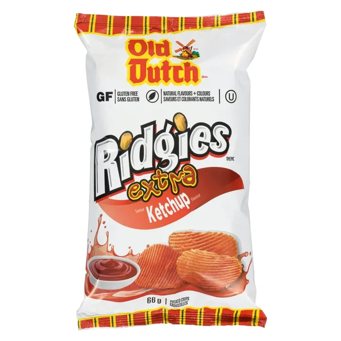 Old Dutch Ridgies Potato Chips Extra Ketchup Flavour, 66-g