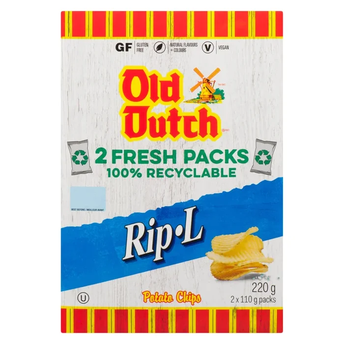 Old Dutch Rip-L Potato Chips, 2-Pack, 110-g