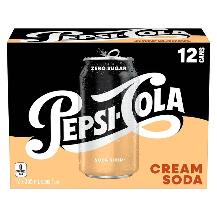 Pepsi-Cola Soda Shop Cream Soda Zero Sugar, 12-Pack, 355 ml