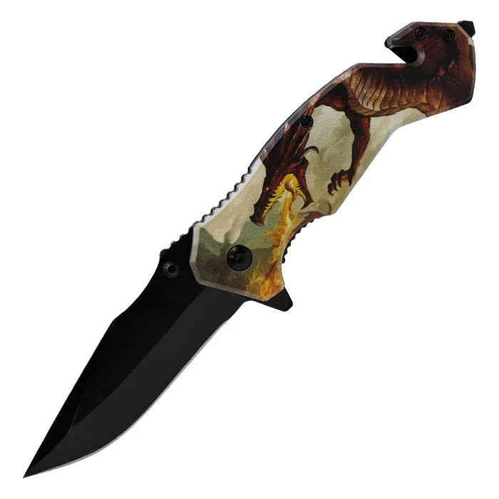 Perucci – 8″ Brown Fiery Draconian Creature Foldable Pocket Knife