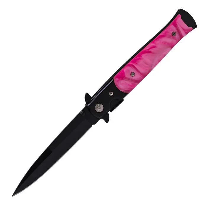 Perucci – 9″ Black and Pink Marble Finish Foldable Pocket Knife