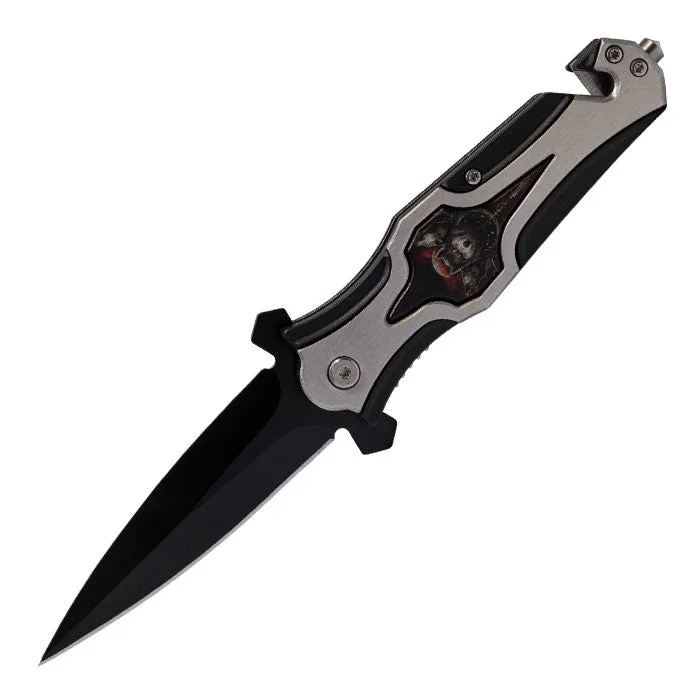 Perucci – 9″ Silver-Black Wolves Pack Illustration Foldable Pocket Knife