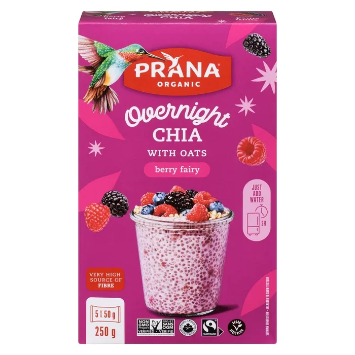 Prana Organic Berry Fairy Overnight Chia with Oats, 250-g