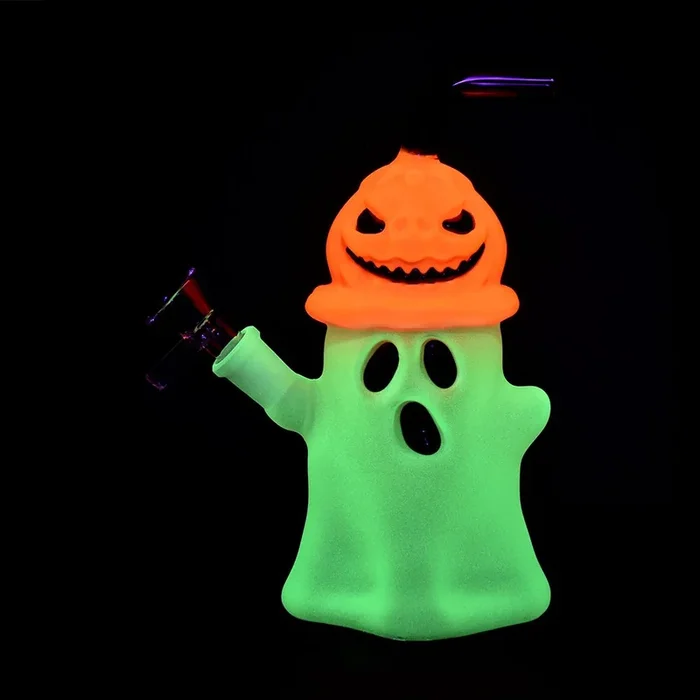 Pumpkin Head Ghost Glow In The Dark Glass Water Pipe – 7.25″