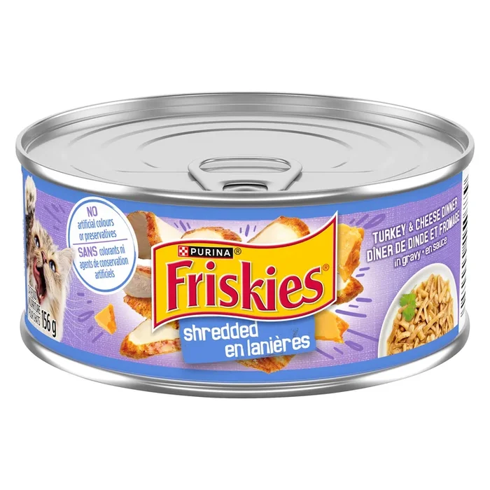 Purina Friskies Shredded Turkey and Cheese Dinner in Gravy Cat Food, 156-g