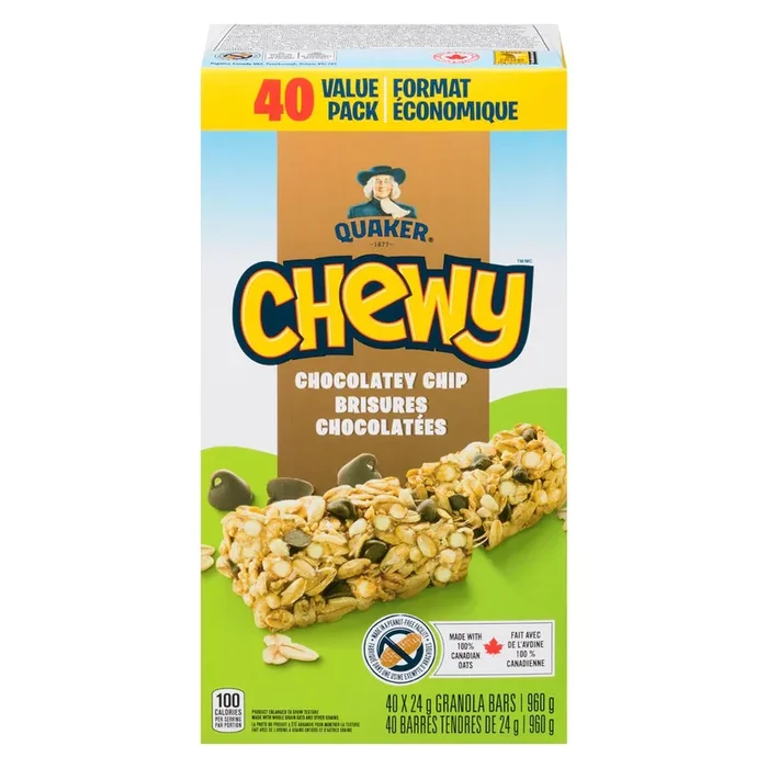 Quaker Chewy Chocolatey Chip Granola Bars Value Pack, 40-Pack, 960-g