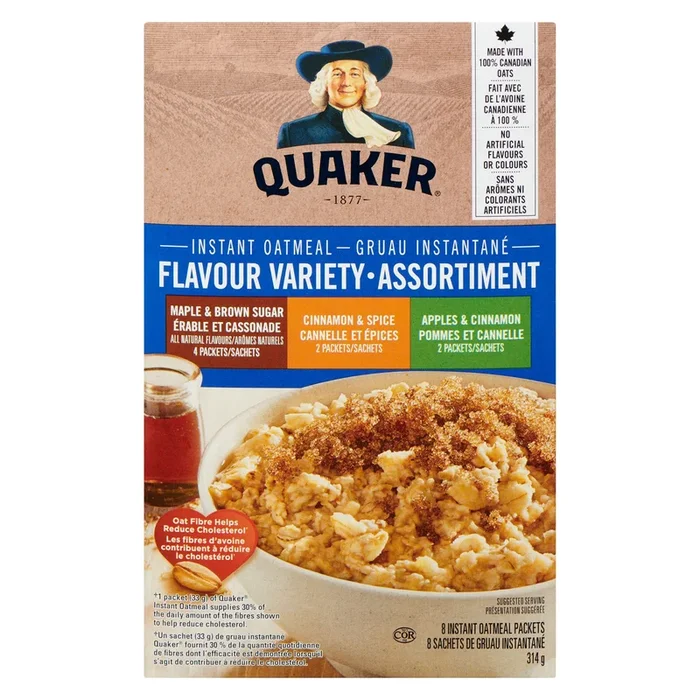 Quaker Instant Oatmeal Flavour Variety Instant Oatmeal Packets, 8-Pack, 314-g