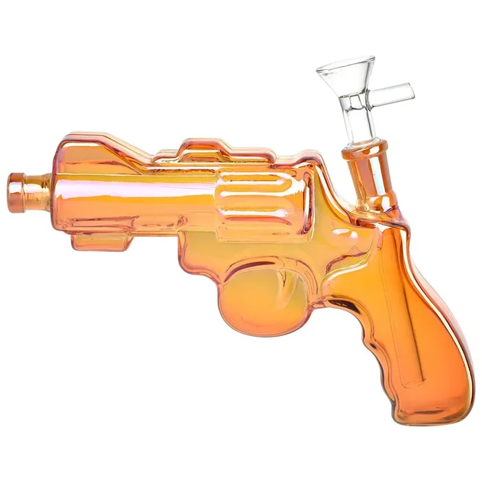 Revolver Handgun Electroplated Glass Bong – 8 IN