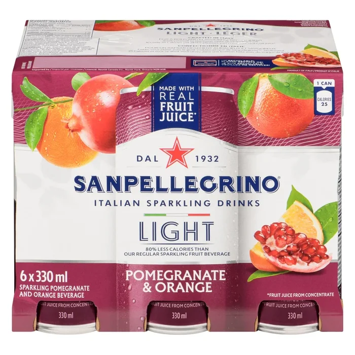 Sanpellegrino Sparkling Pomegranate and Orange Beverage Light, 6-Pack, 330 ml