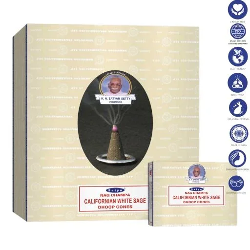 Satya – Californian White Sage Dhoop Cones (12 Cones, 1″)