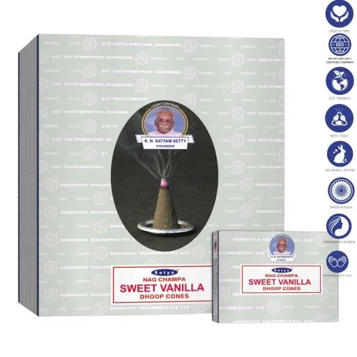 Satya – Sweet Vanilla Dhoop Cones (12 Cones, 1″)