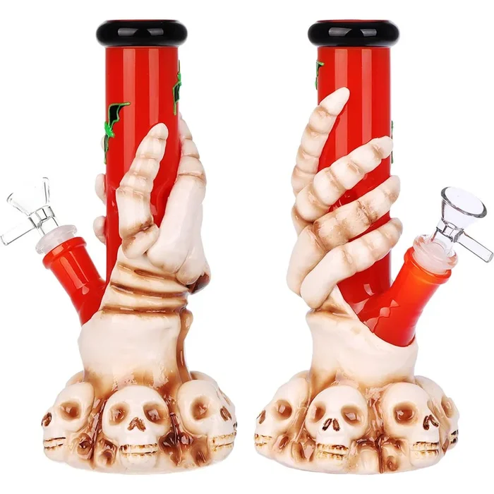 Skully Grip with Bats Straight Tube Glass Bong