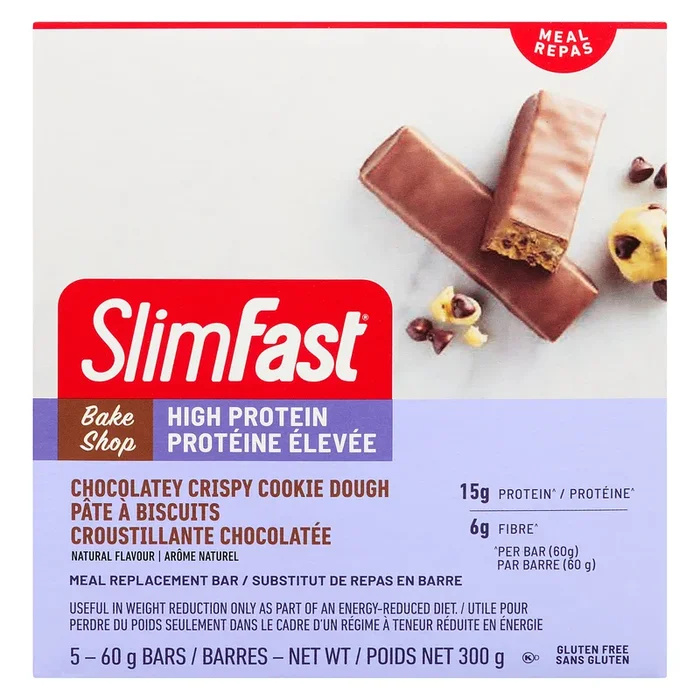 SlimFast Bake Shop Meal Replacement Chocolatey Crispy Cookie Dough Bars, 5-Pack, 300-g