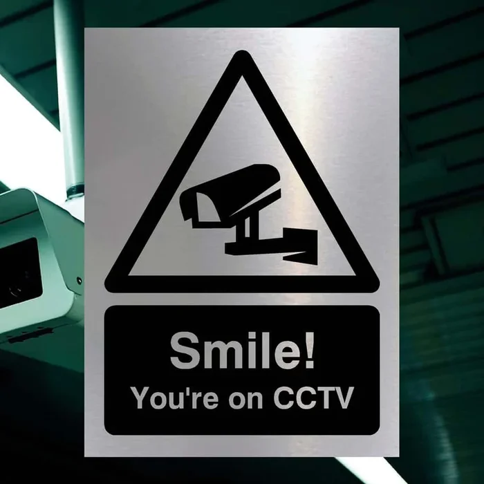 Smile CCTV Security Sign Silver