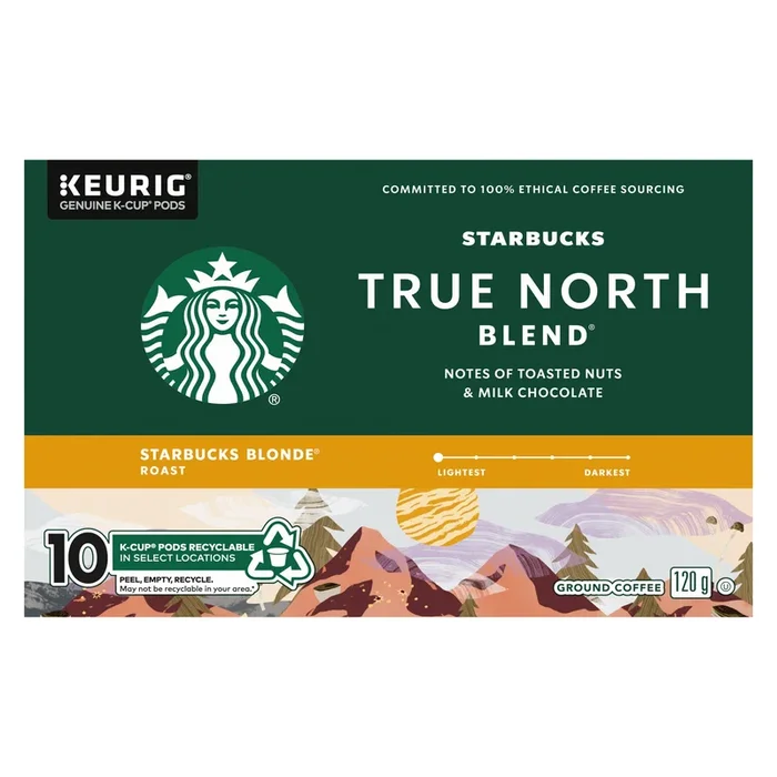 Starbucks True North Blend Ground Coffee Starbucks Blonde Roast K-Cup Pods 10pk. – 120g
