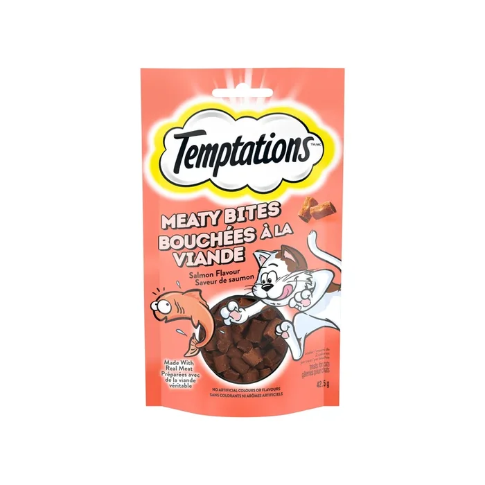 TEMPTATIONS MEATY BITES Cat Treats Adult, Salmon, 7-Pack, 42.5 g