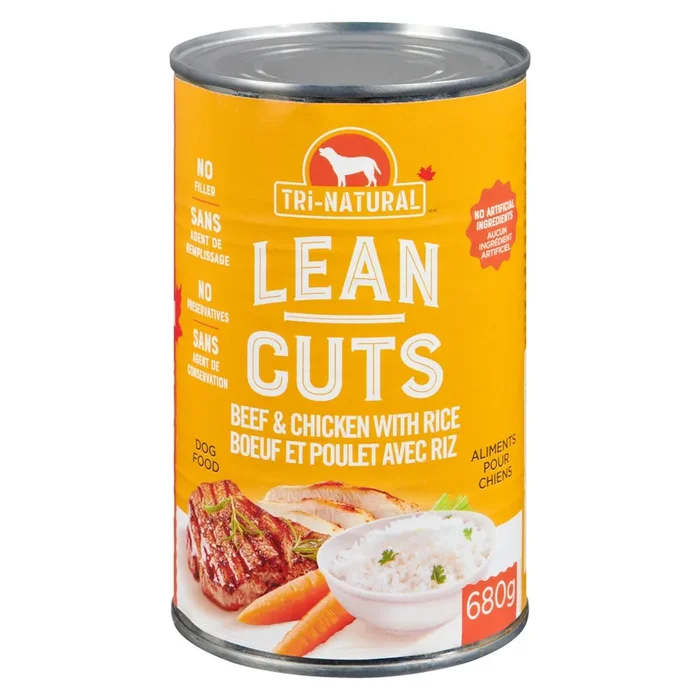 Tri-Natural Lean Cuts Beef and Chicken Dog Food with Rice, 680-g